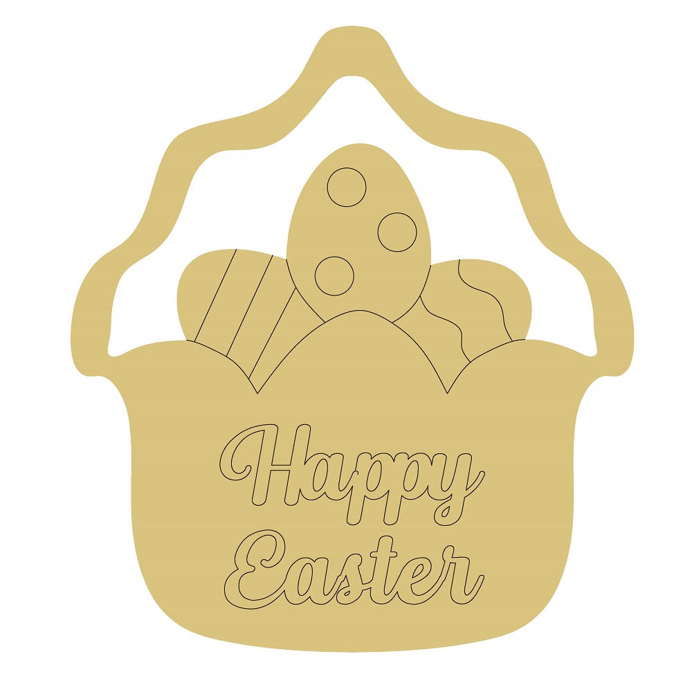 Design By Line Happy Easter MDF Cutout Basket with Eggs - Unfinished For DIY