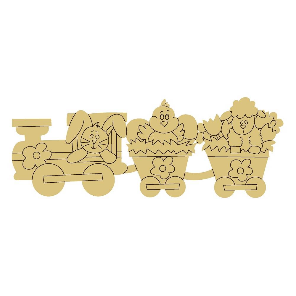 Design By Line Train MDF Cutout Easter Bunny And Chicks - Unfinished For DIY