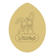 Design By Line Egg MDF Cutout Welcome Bunny With Bow And Flowers - Unfinished For DIY