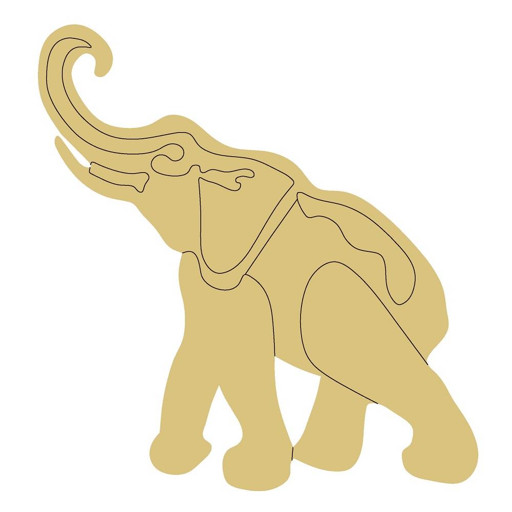 Design By Line Elephant MDF Cutout Linework Silhouette - Unfinished For DIY