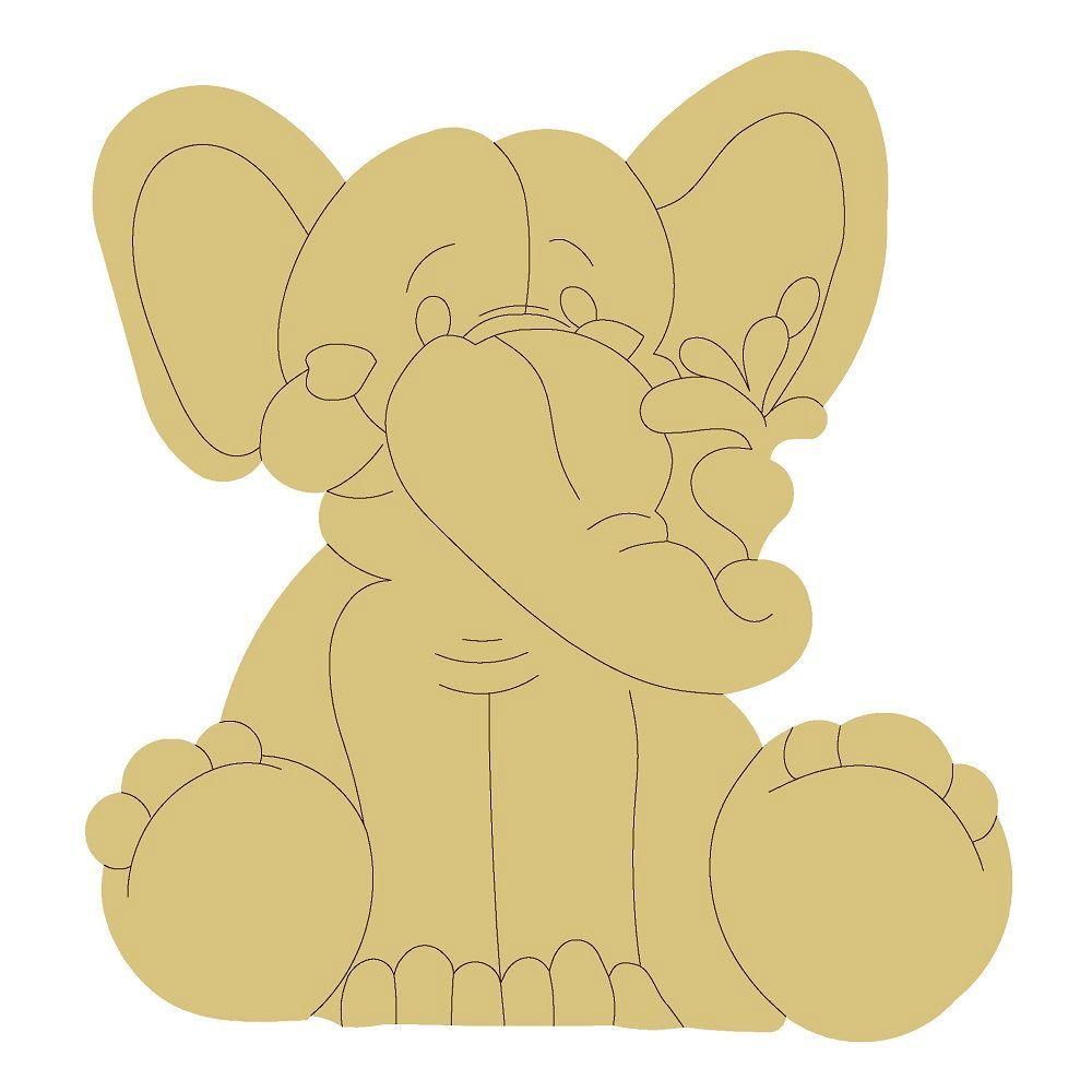 Design By Line Elephant MDF Cutout Cute Baby Elephant Silhouette - Unfinished For DIY