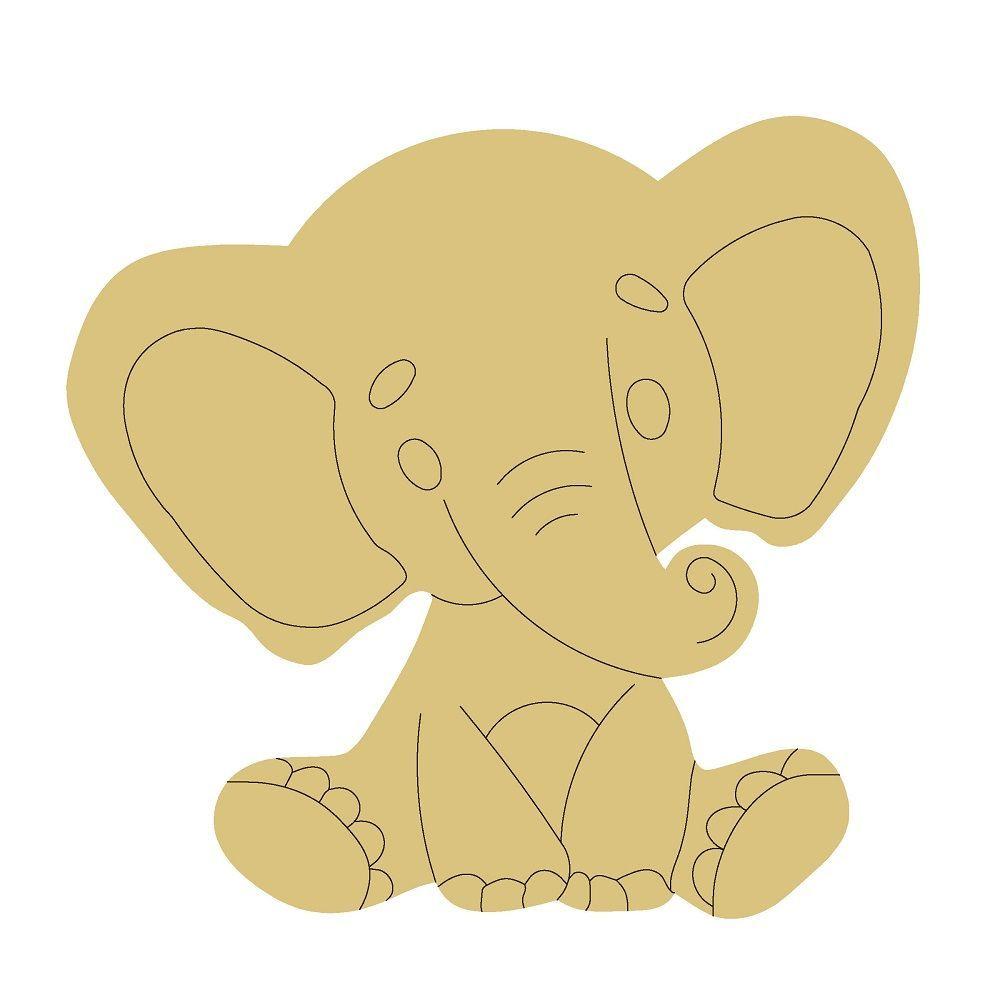 Design By Line Elephant MDF Cutout Sitting Silhouette - Unfinished For DIY