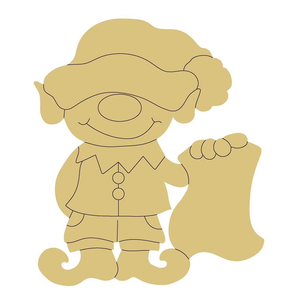 Design By Line Elf MDF Cutout Elf With Sack - Unfinished For DIY