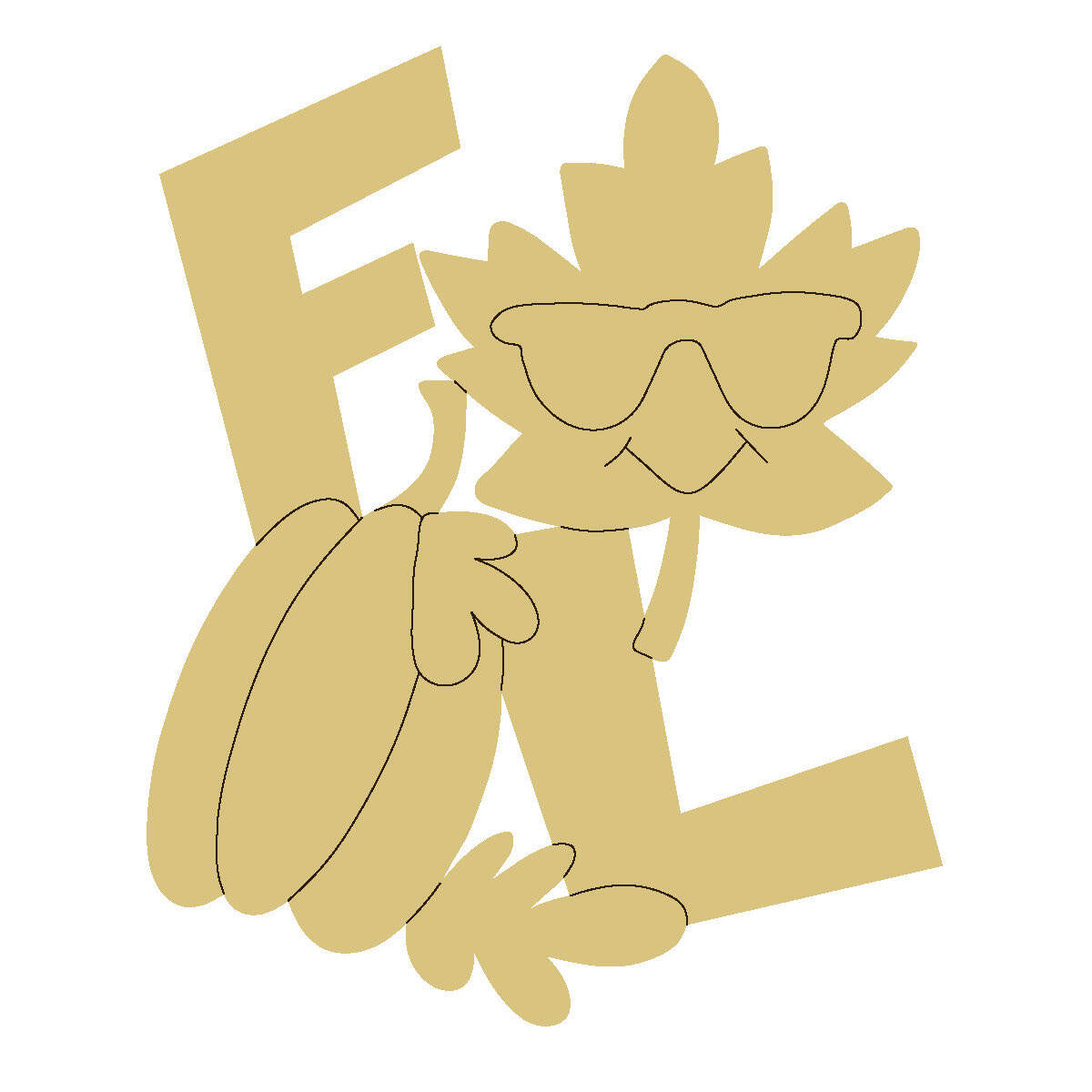 Design By Line Word FALL MDF Cutout Maple Leaf with Sunglasses and Pumpkin - Unfinished For DIY