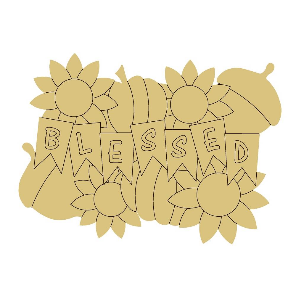 Design By Line Banner MDF Cutout Blessed Harvest Sunflowers And Pumpkins - Unfinished For DIY