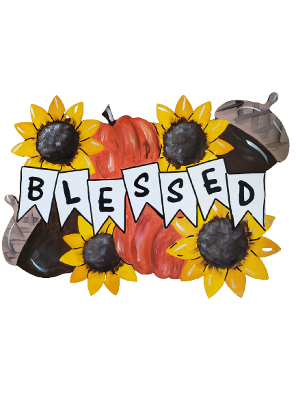 Design By Line Banner MDF Cutout Blessed Harvest Sunflowers And Pumpkins - Unfinished For DIY