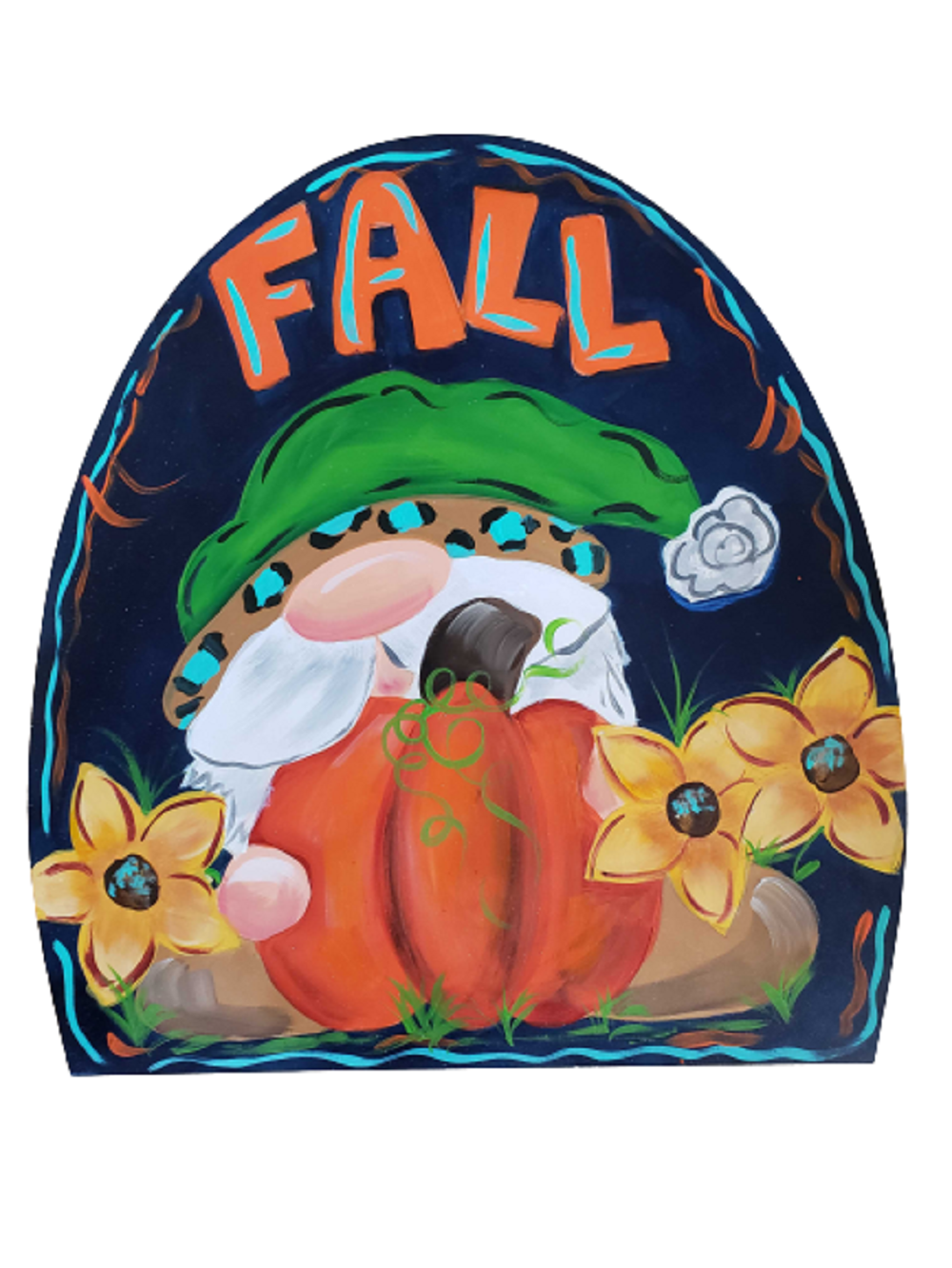 Design By Line Half Oval MDF Cutout Fall Gnome With Flowers - Unfinished For DIY