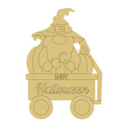 Design By Line Wagon MDF Cutout Happy Halloween Gnome In Cart With Pumpkins - Unfinished For DIY