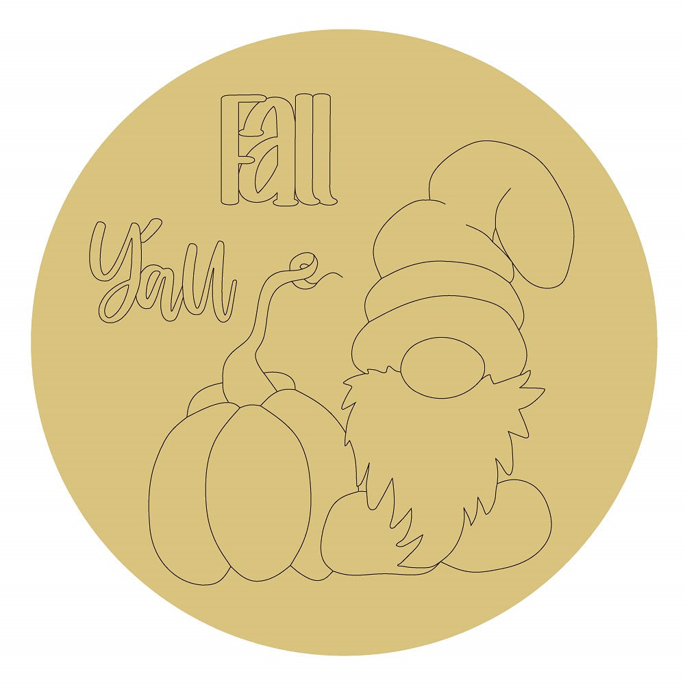 Design By Line Round MDF Cutout Fall Y'all Gnome With Pumpkins - Unfinished For DIY