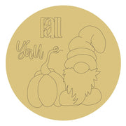 Design By Line Round MDF Cutout Fall Y'all Gnome With Pumpkins - Unfinished For DIY