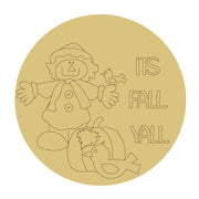 Design By Line Round MDF Cutout Its Fall Yall Scarecrow Pumpkin Bird Silhouette - Unfinished For DIY