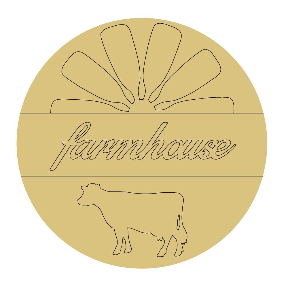 Design By Line Round MDF Cutout Farmhouse Cow Sunburst Silhouette - Unfinished For DIY