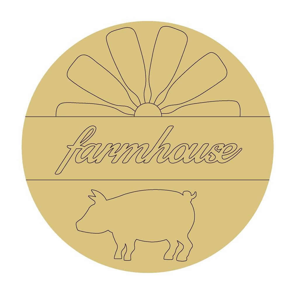 Design By Line Round MDF Cutout Farmhouse Sunburst Pig Silhouette - Unfinished For DIY