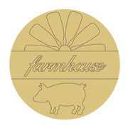 Design By Line Round MDF Cutout Farmhouse Sunburst Pig Silhouette - Unfinished For DIY