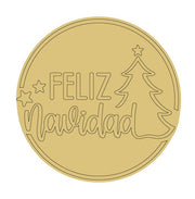 Design By Line Round MDF Cutout Feliz Navidad Tree Silhouette - Unfinished For DIY