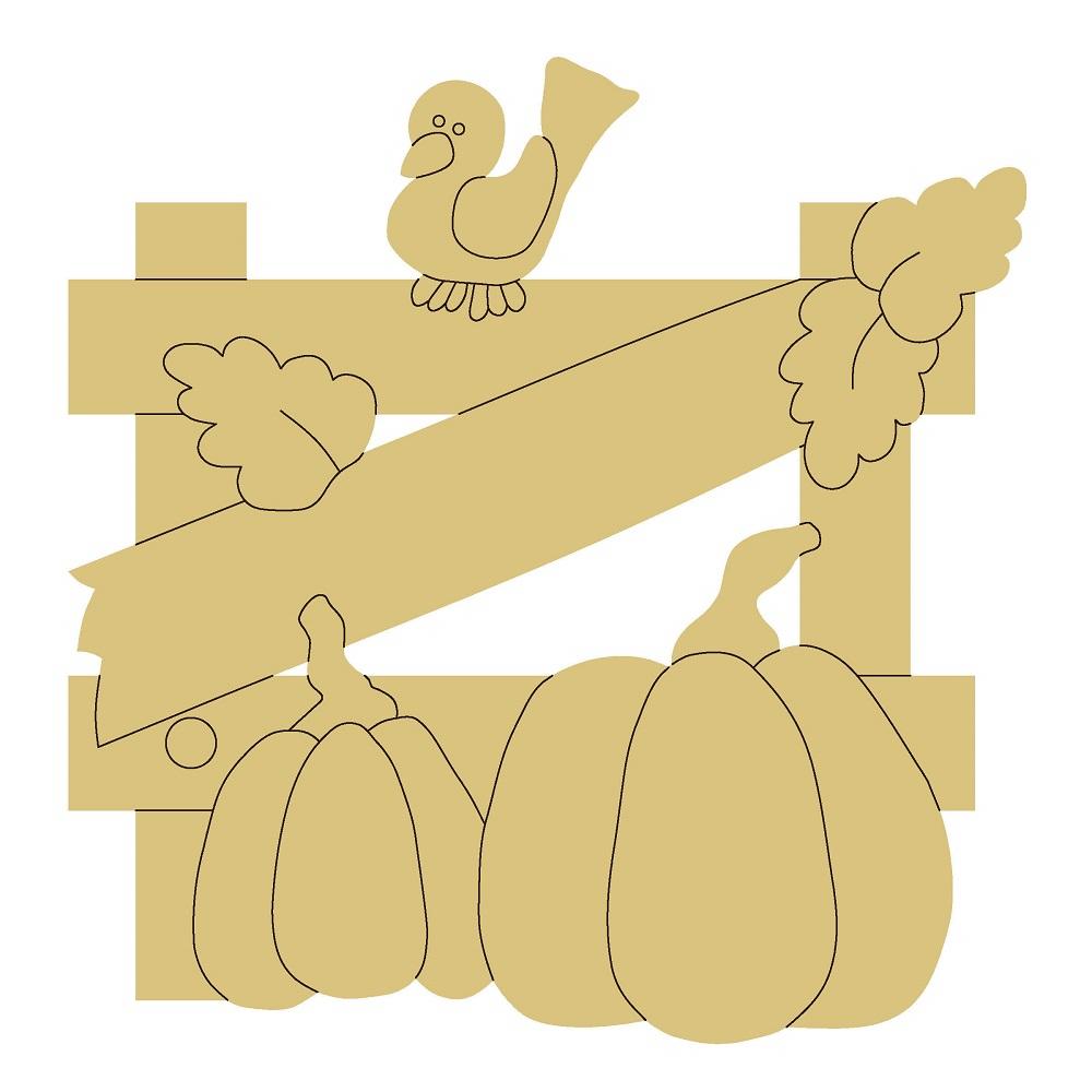 Design By Line Fence Panel MDF Cutout Autumn Pumpkin Scene With Bird And Leaves - Unfinished For DIY
