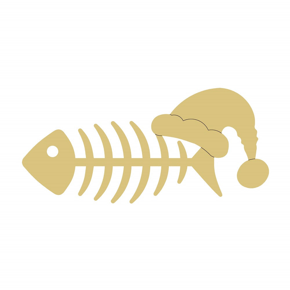 Design By Line Skeleton MDF Cutout Fish Bones With Santa Hat - Unfinished For DIY