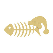 Design By Line Skeleton MDF Cutout Fish Bones With Santa Hat - Unfinished For DIY