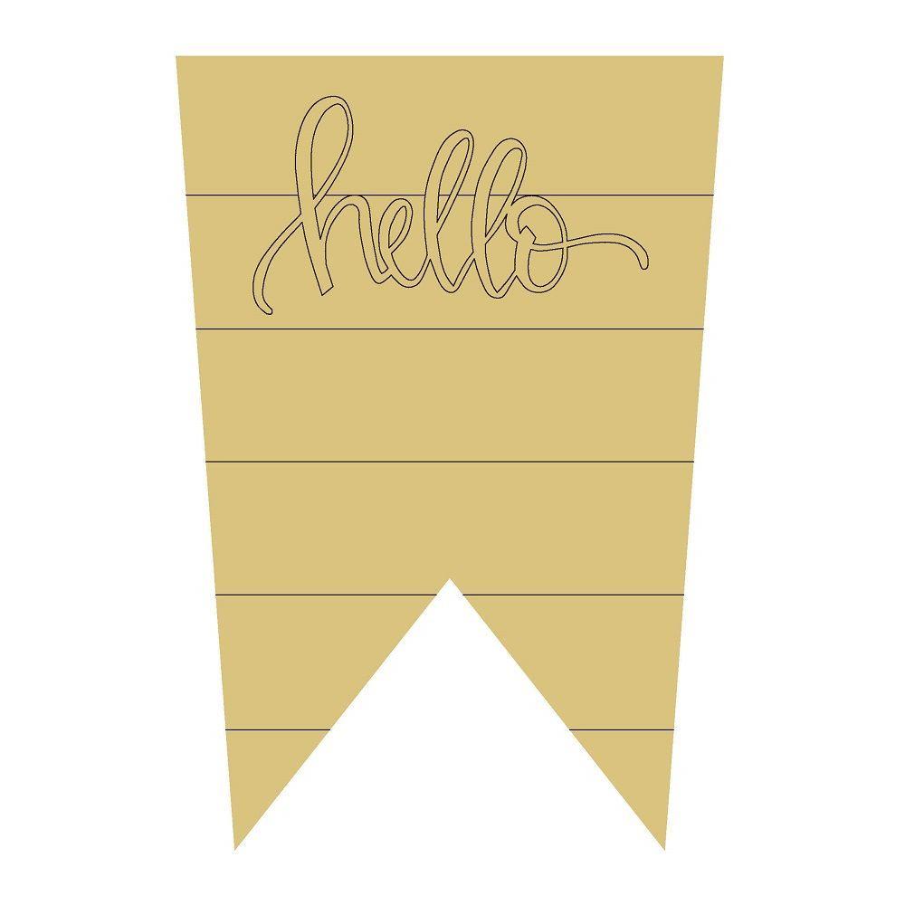 Design By Line Pennant MDF Cutout Hello Script With Plank Lines - Unfinished For DIY
