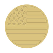 Design By Line Round MDF Cutout Flag Stars And Stripes Pattern - Unfinished For DIY