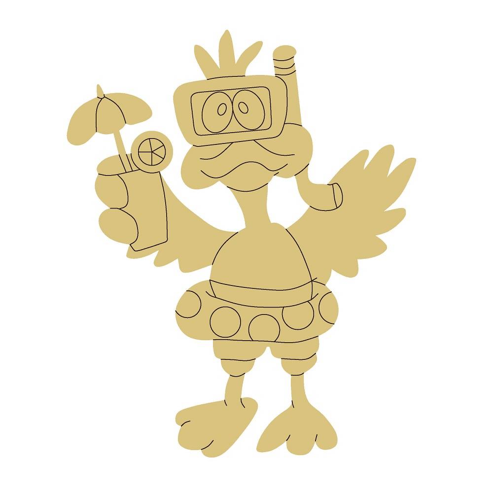 Design By Line Duck MDF Cutout With Goggles Flotting Ring Holding Drink - Unfinished For DIY