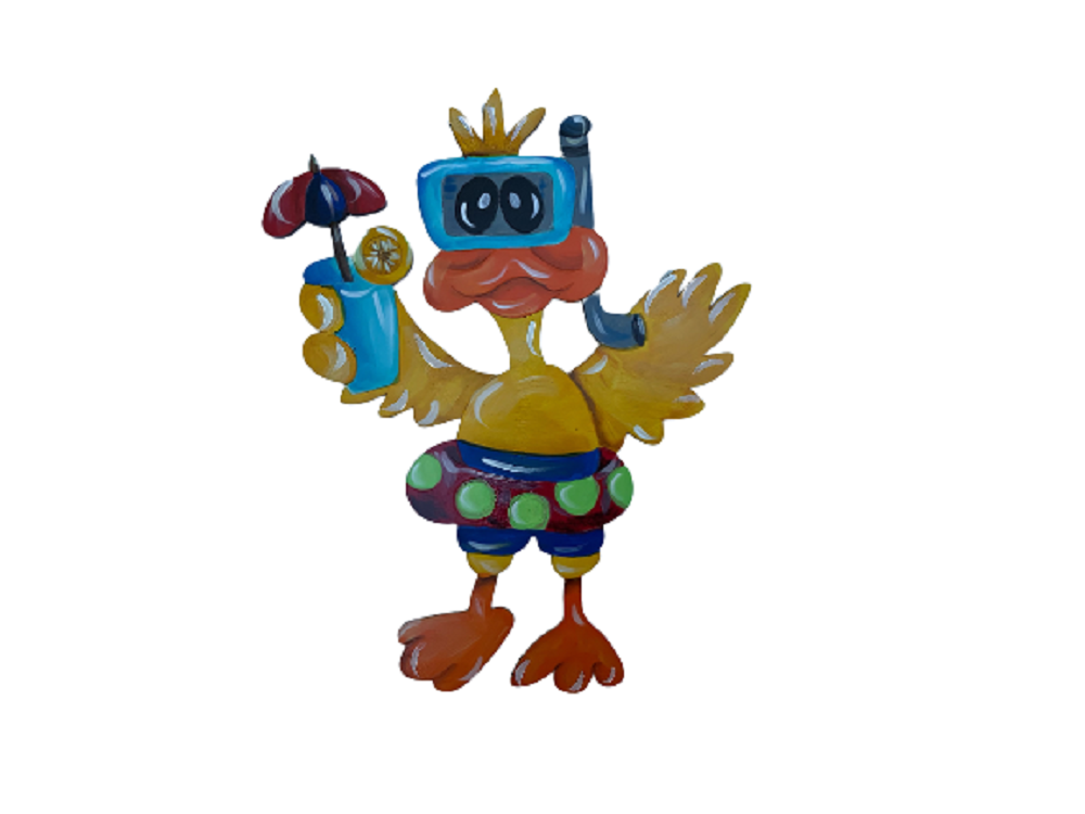 Design By Line Duck MDF Cutout With Goggles Flotting Ring Holding Drink - Unfinished For DIY