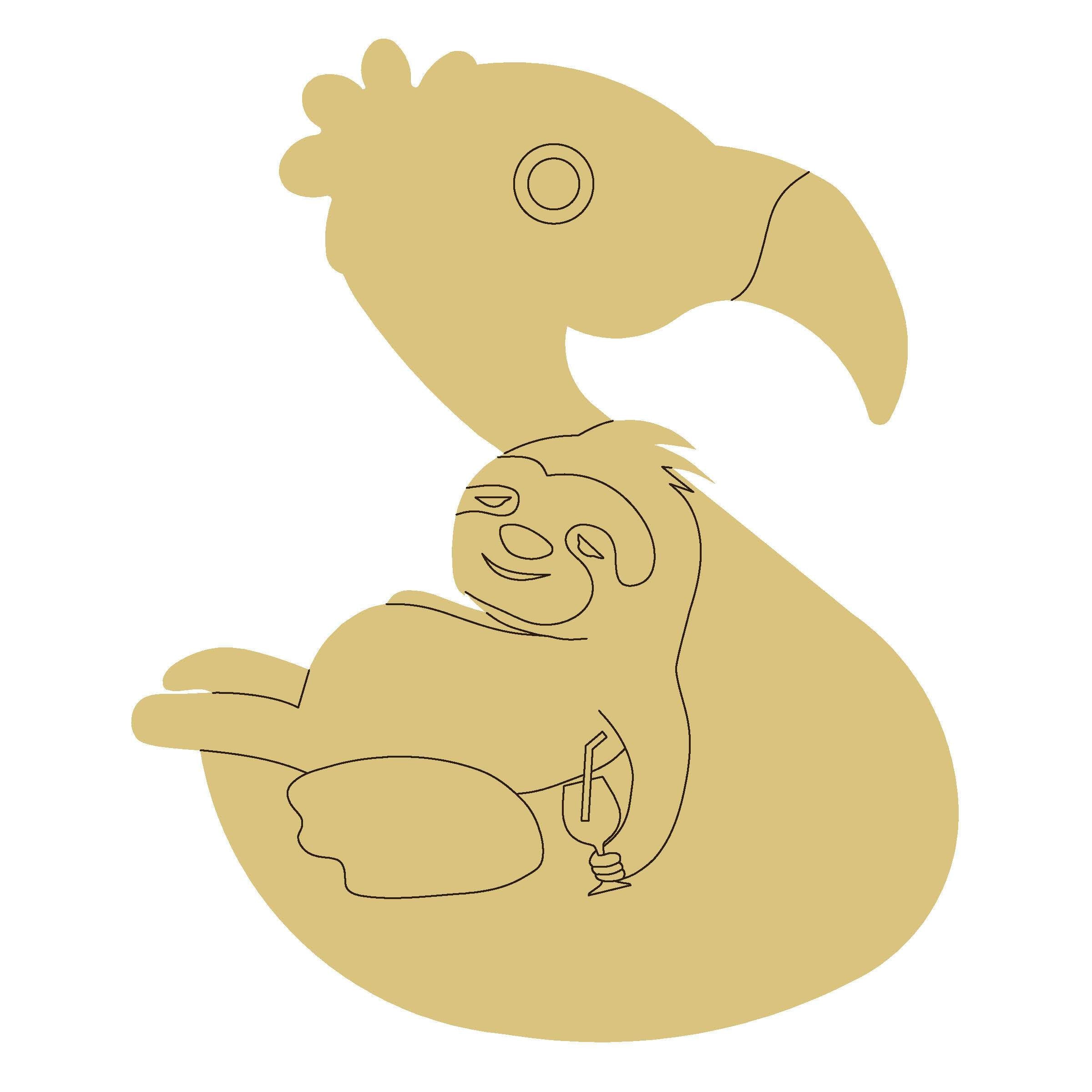 Design By Line Flamingo MDF Cutout Sloth On Flamingo Float - Unfinished For DIY