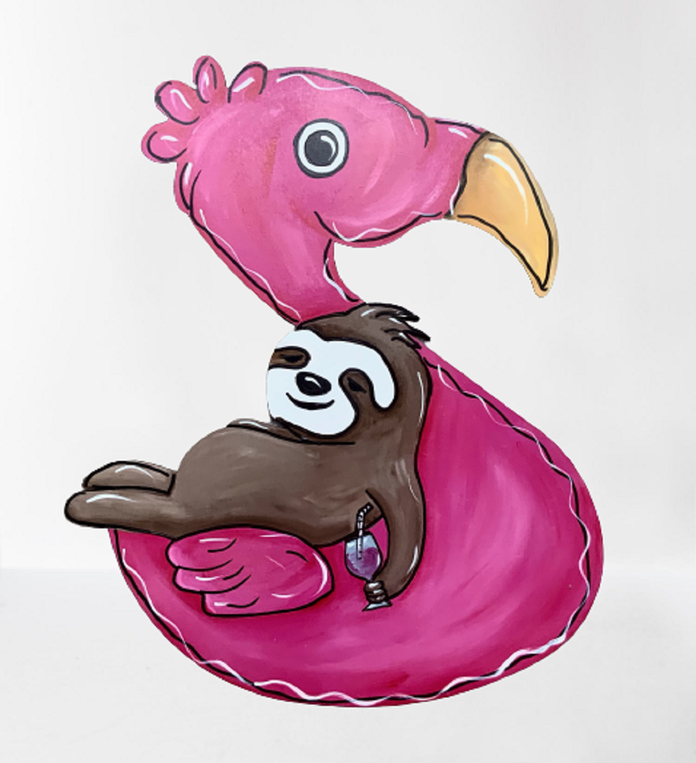 Design By Line Flamingo MDF Cutout Sloth On Flamingo Float - Unfinished For DIY