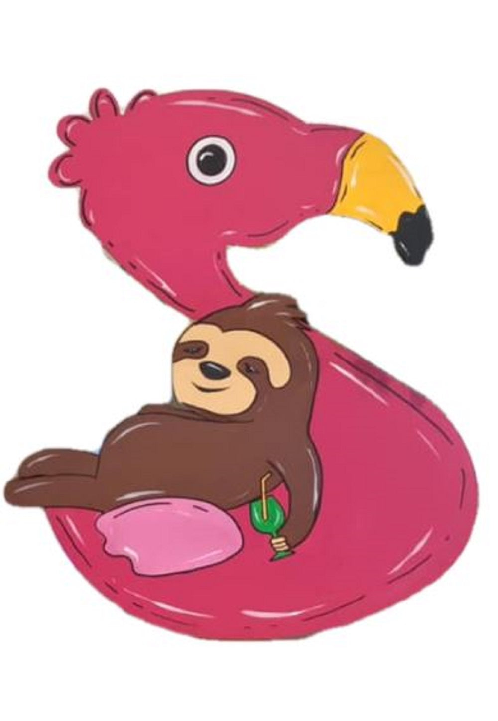 Design By Line Flamingo MDF Cutout Sloth On Flamingo Float - Unfinished For DIY
