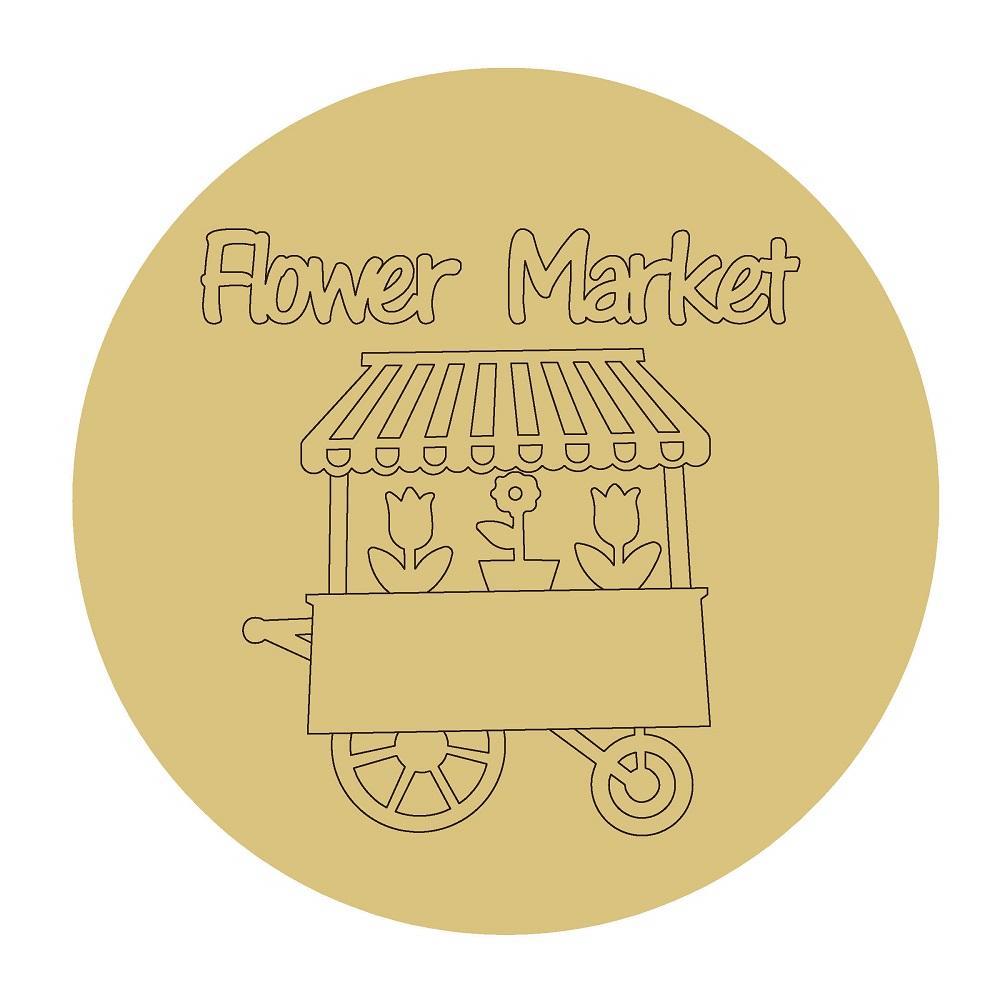Design By Line Round MDF Cutout Flower Market Cart Silhouette - Unfinished For DIY
