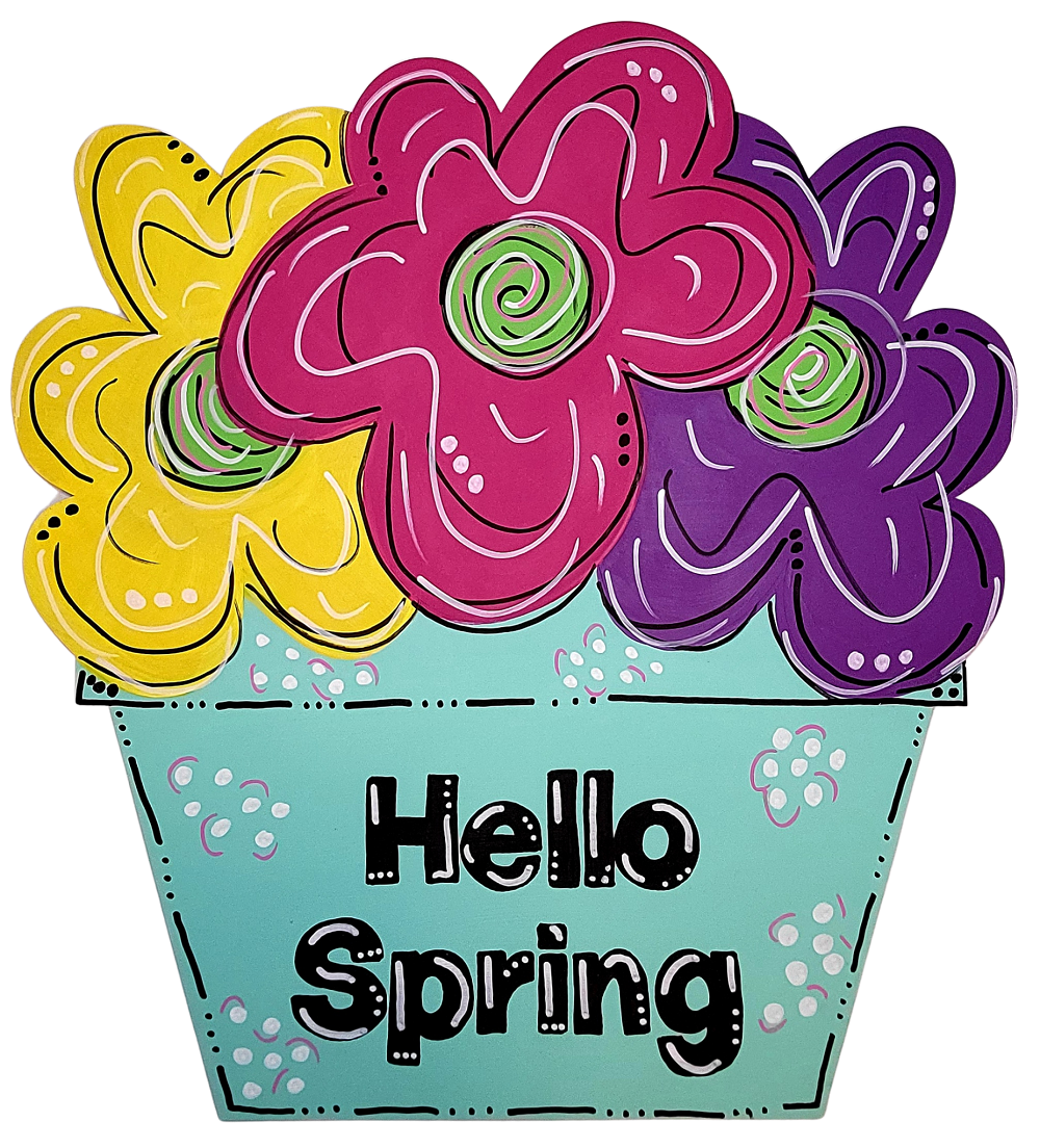 Design By Line Flower Pot MDF Cutout Hello Spring - Unfinished For DIY