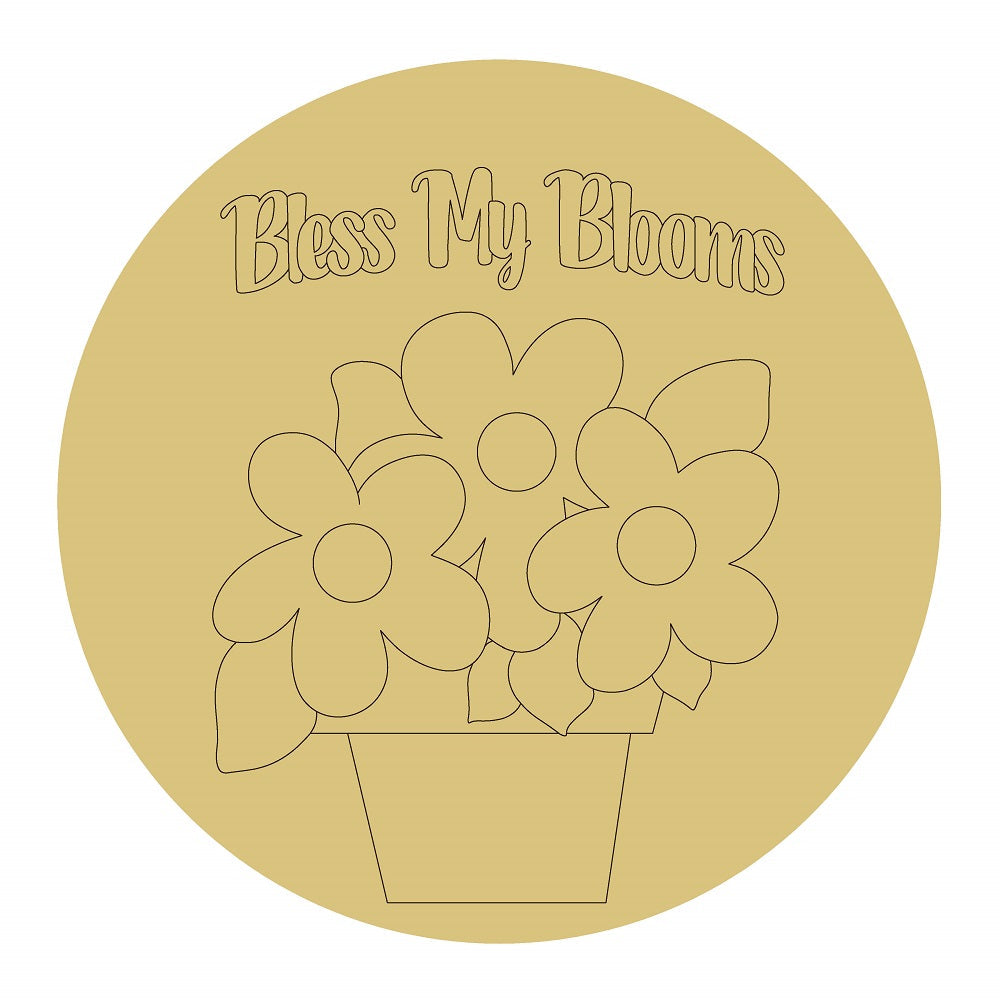 Design By Line RoundFlowers in pot MDF Cutout Bless My Blooms - Unfinished For DIY