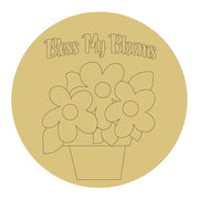 Design By Line RoundFlowers in pot MDF Cutout Bless My Blooms - Unfinished For DIY