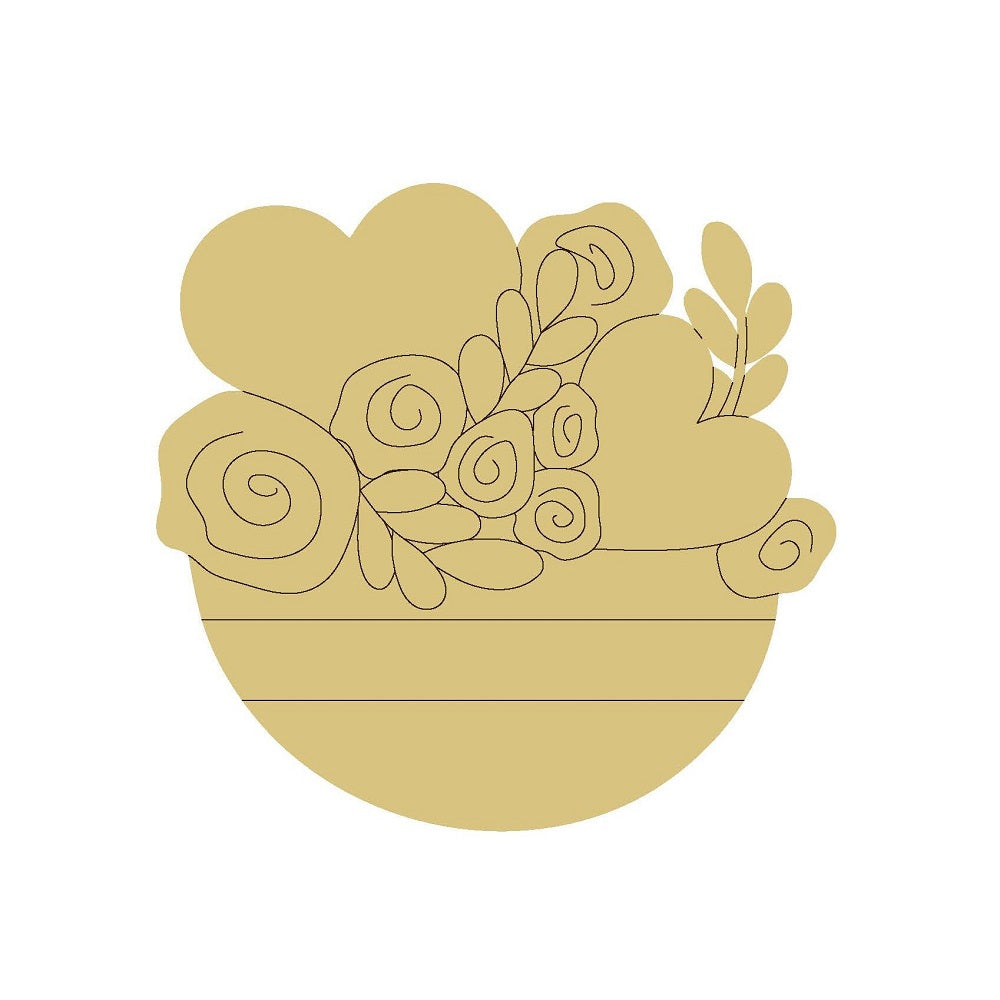 Design By Line Flower Pot MDF Cutout Floral Bouquet With Roses - Unfinished For DIY