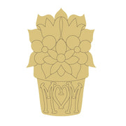 Design By Line Flower Pot MDF Cutout Mom Monogram With Floral Bouquet And Heart - Unfinished For DIY