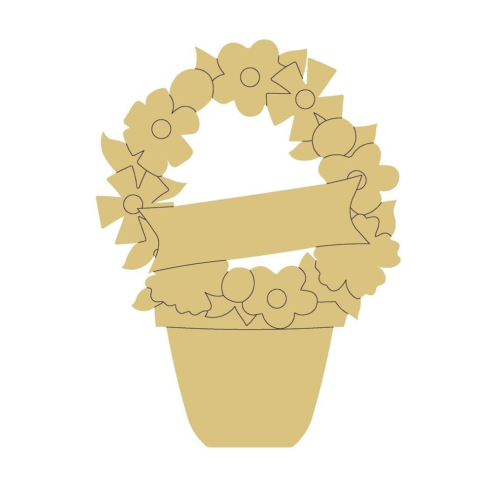 Design By Line Pot MDF Cutout Floral Bouquet With Ribbon - Unfinished For DIY