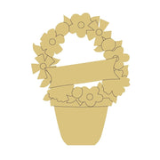 Design By Line Pot MDF Cutout Floral Bouquet With Ribbon - Unfinished For DIY