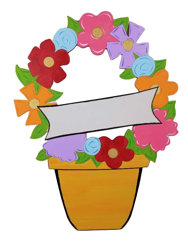 Design By Line Pot MDF Cutout Floral Bouquet With Ribbon - Unfinished For DIY