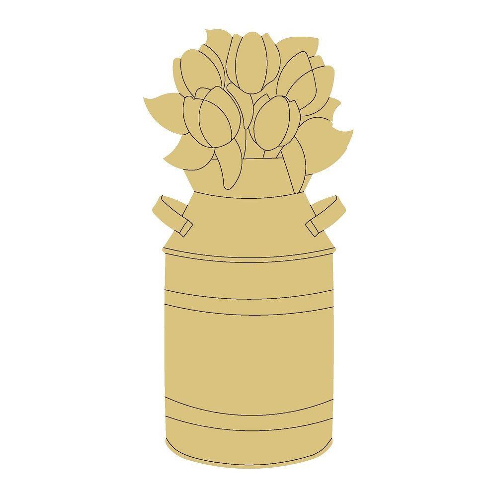 Design By Line Pot MDF Cutout Floral Bouquet In Pot - Unfinished For DIY