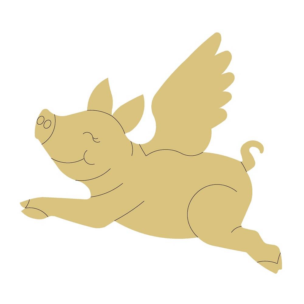 Design By Line Flying Pig MDF Cutout Winged Silhouette - Unfinished For DIY