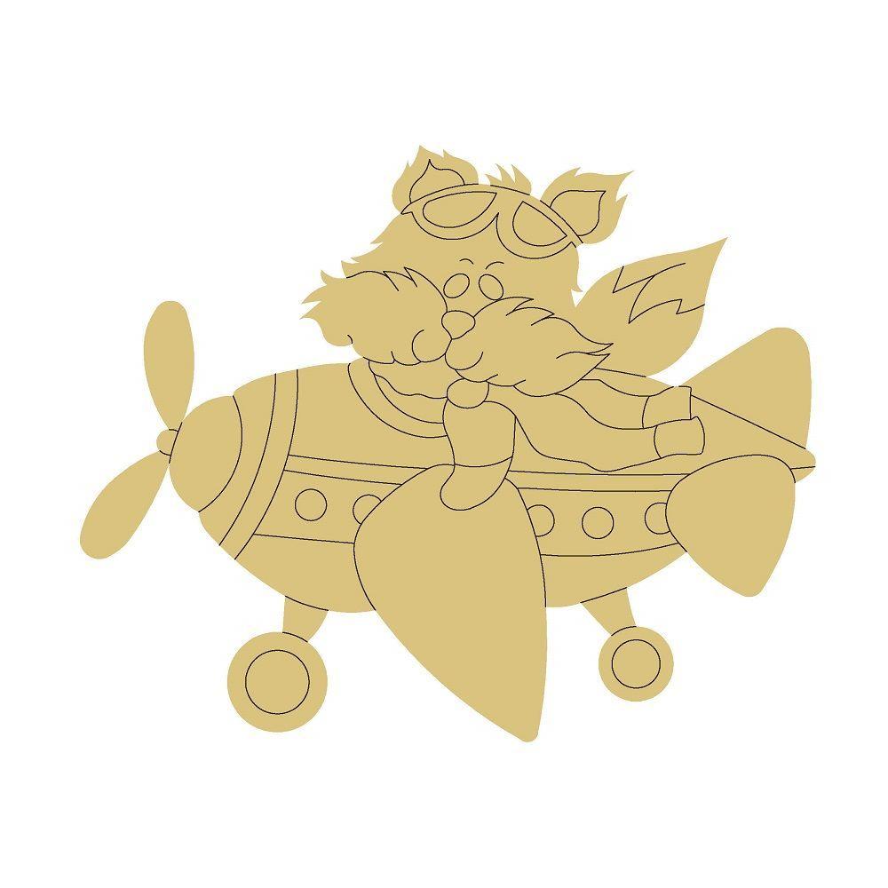 Design By Line Airplane MDF Cutout Fox  - Unfinished For DIY