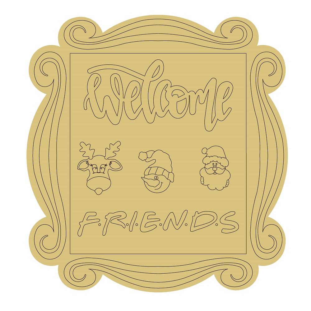 Design By Line Plaque MDF Cutout Welcome Christmas Friends - Unfinished For DIY