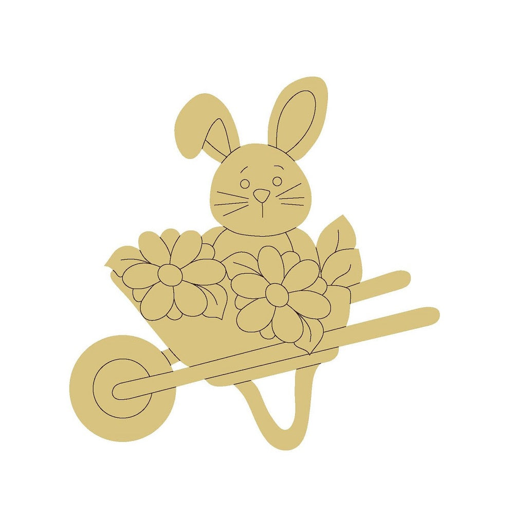 Design By Line Wheelbarrow MDF Cutout Garden Bunny With Flowers In - Unfinished For DIY