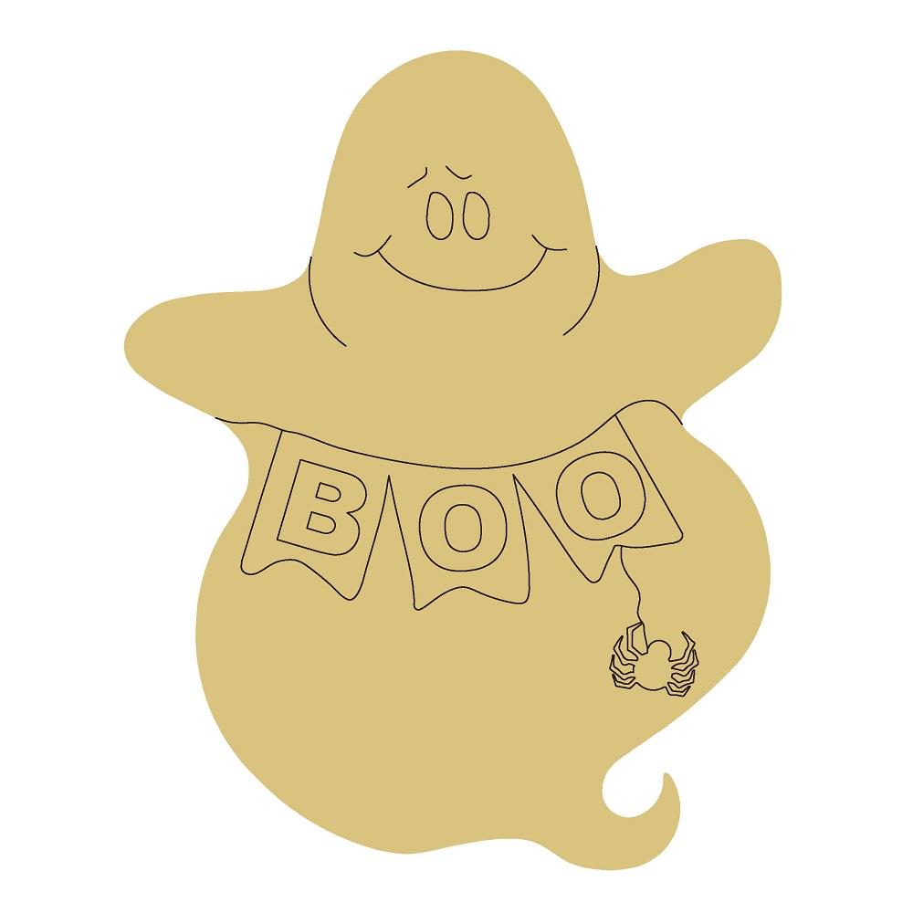 Design By Line Ghost MDF Cutout Boo Banner With Spider Charm - Unfinished For DIY