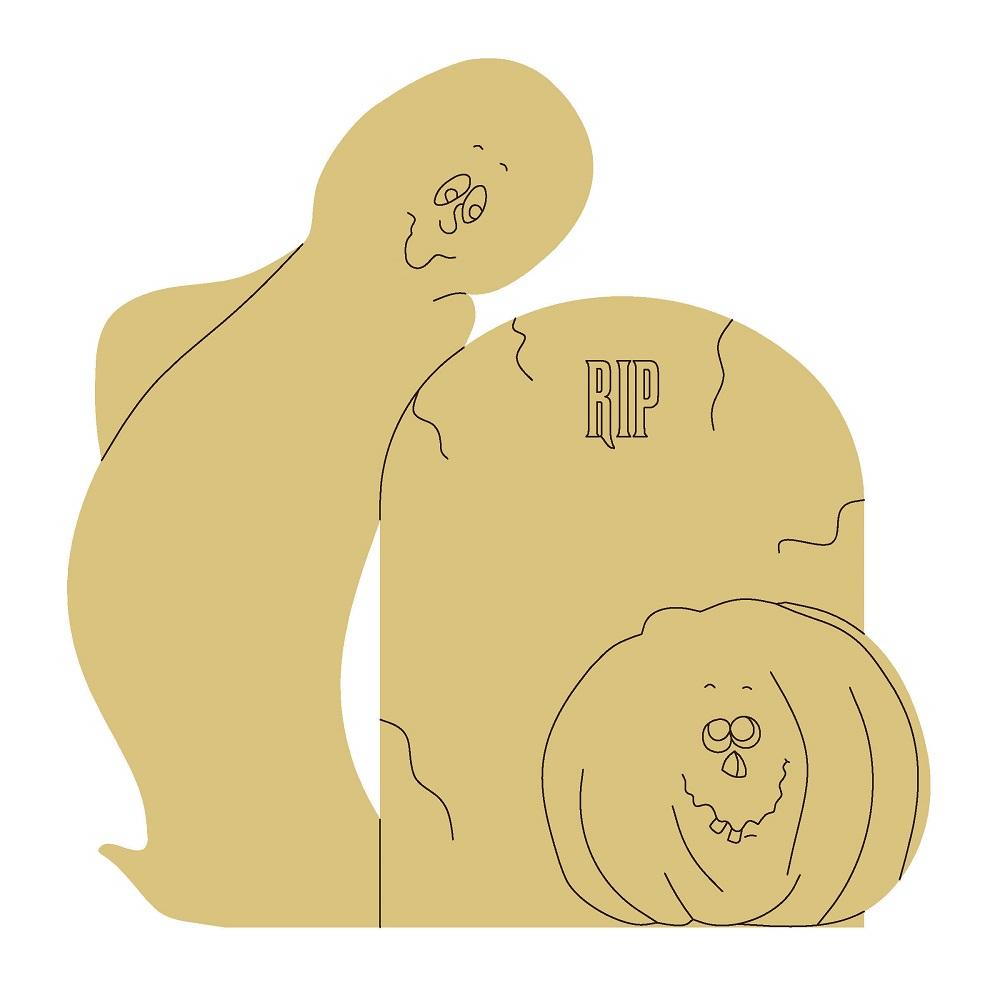Design By Line Graveyard Ghost MDF Cutout RIP Tombstone & Pumpkin Scene - Unfinished For DIY