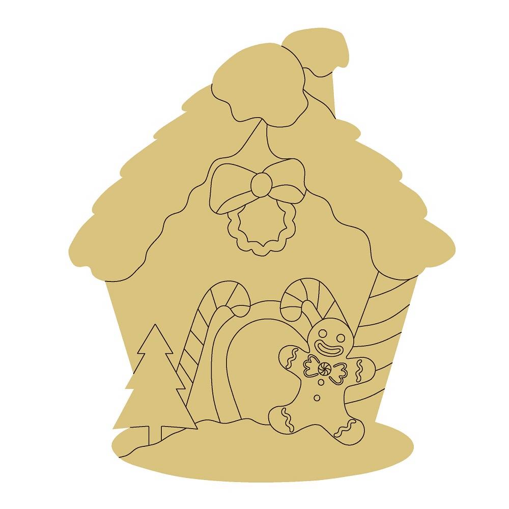 Design By Line Gingerbread House MDF Cutout Candy Cane Arch With Wreath, Bow And Gingerbread Man - Unfinished For DIY