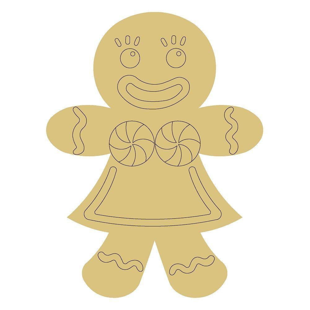Design By Line Gingerbread Girl MDF Cutout Candy Buttons and Icing Details - Unfinished For DIY