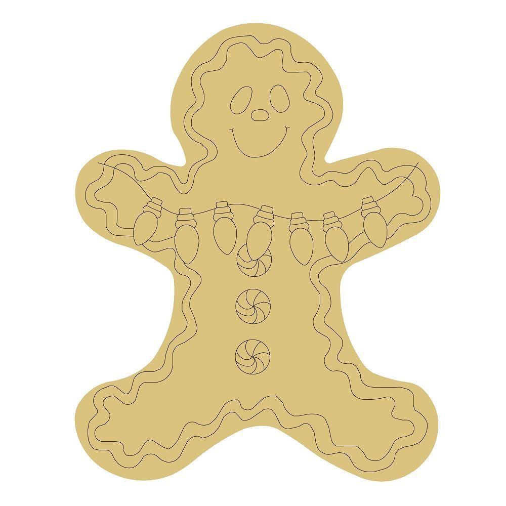 Design By Line Gingerbread Man MDF Cutout With Lights - Unfinished For DIY
