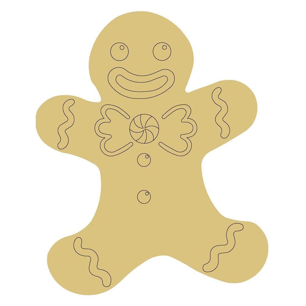 Design By Line Gingerbread Man MDF Cutout Line Art - Unfinished For DIY