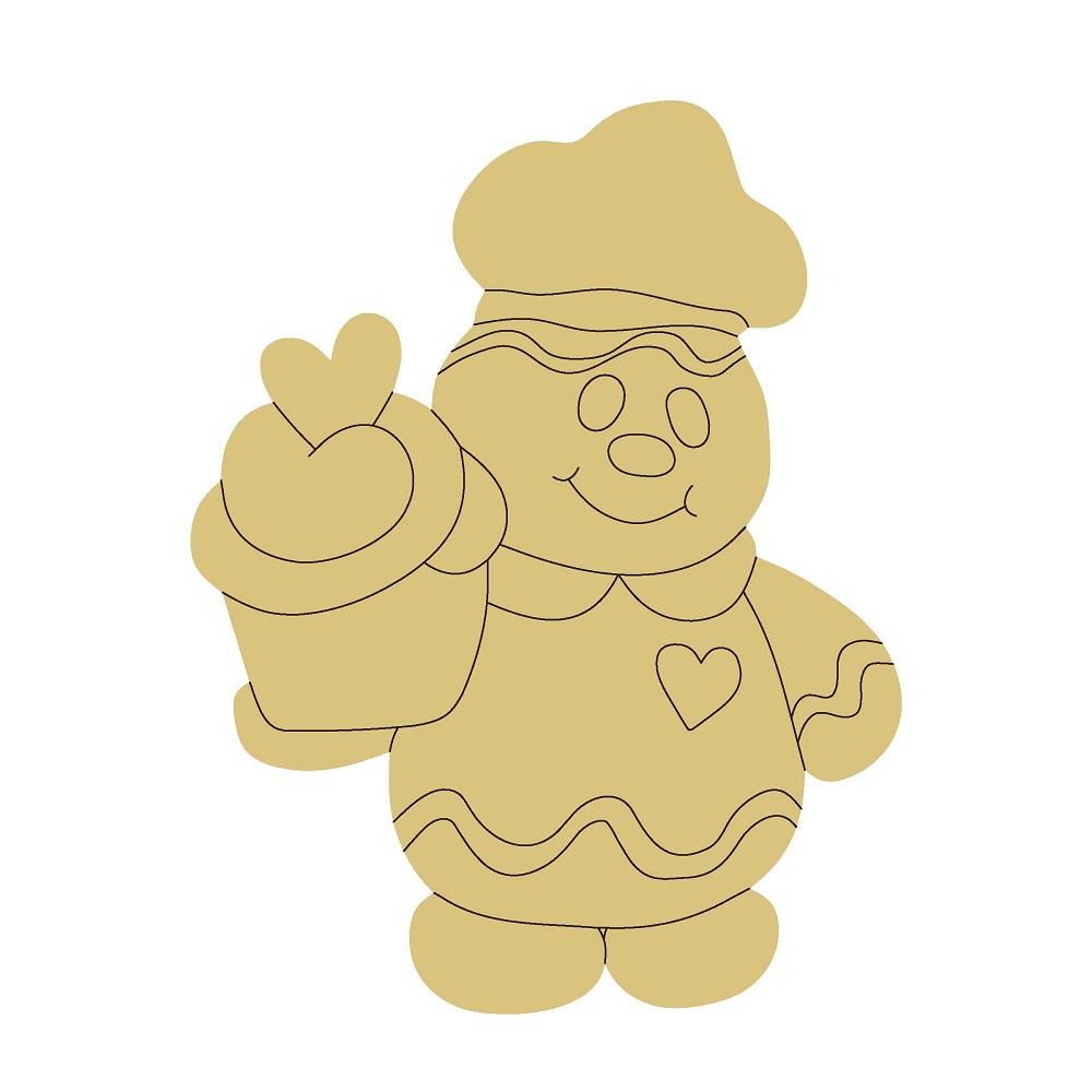 Design By Line Gingerbread Man MDF Cutout Chef Hat With Heart Detail - Unfinished For DIY